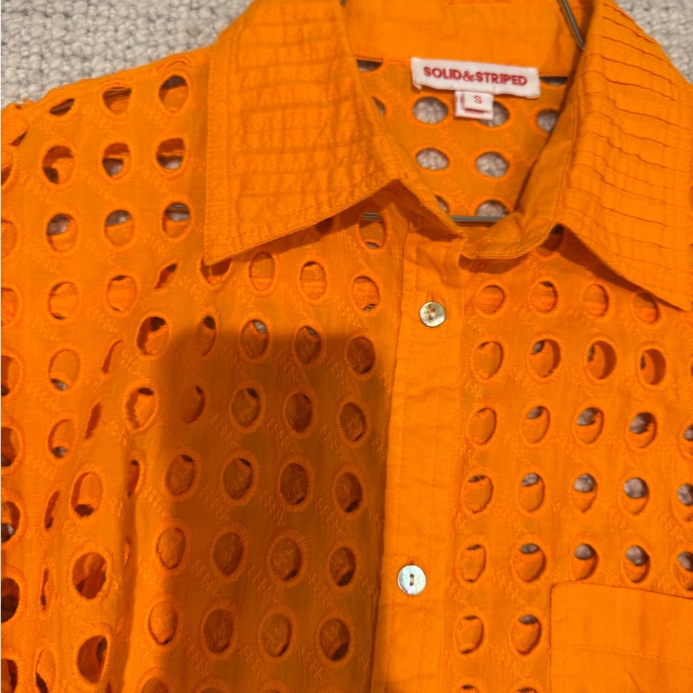 Solid And Stripped Orange Button Down Cover Up Dr… - image 2